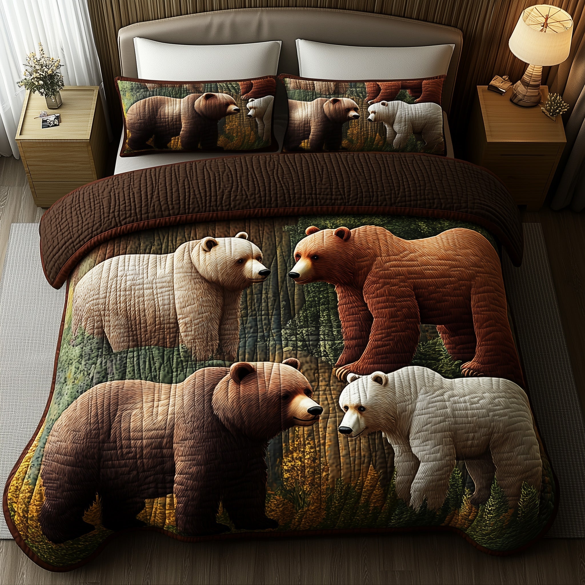 Forest Guardian Quilted Bedding Set Duvet Cover Bed Sheet Gift Ideas For Bear Lovers