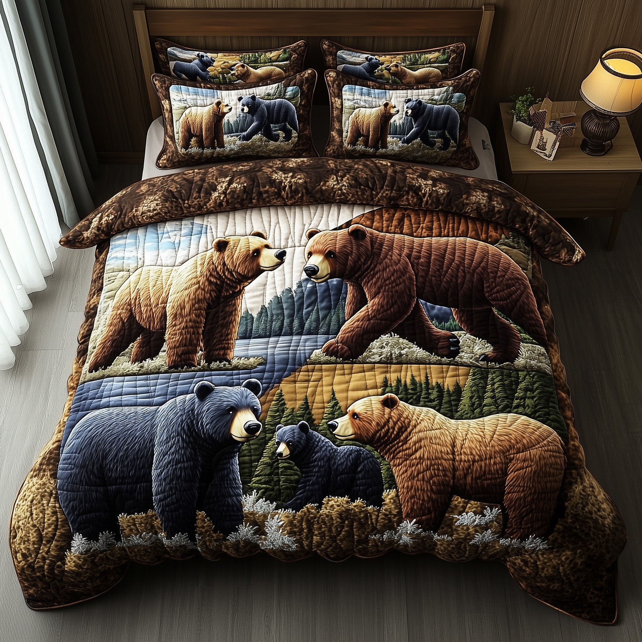 Forest Guardian Quilted Bedding Set Duvet Cover Bed Sheet Gifts For Bear Lovers