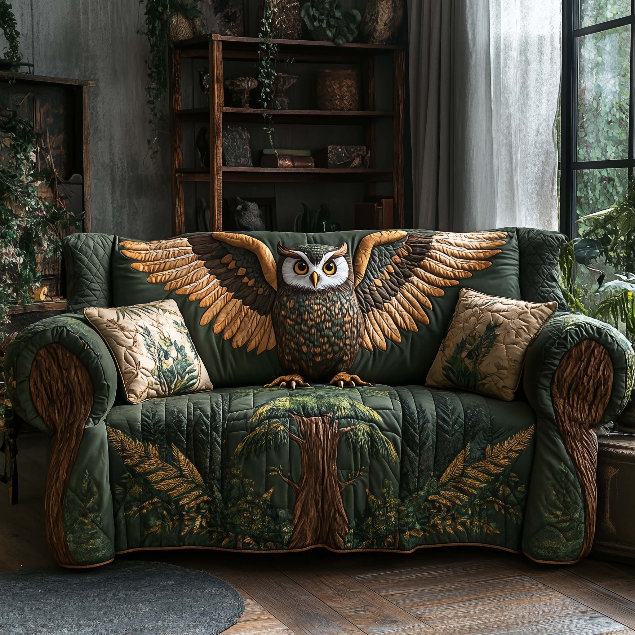 Forest Guardian Quilted Sofa Cover Camouflage Tree Sofa Best Unique Gifts For Owl Lovers