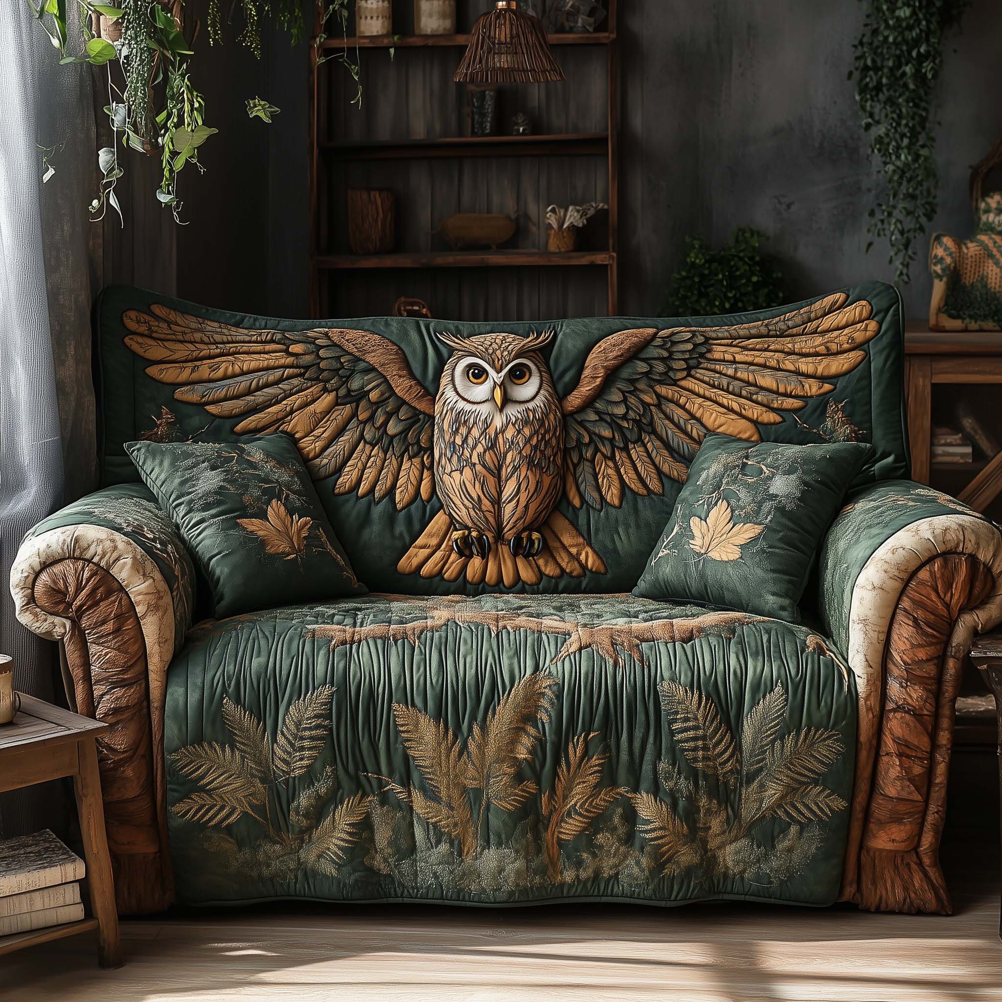Forest Guardian Quilted Sofa Cover Woodland Protector Design Best Unique Gifts For Owl Lovers