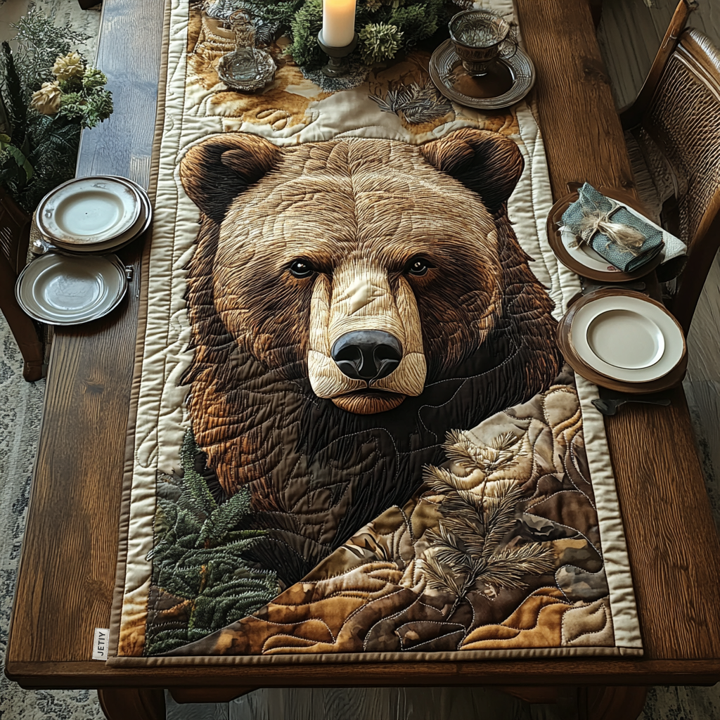 Forest Guardian Quilted Table Runner Dining Table Decor Ideas Christmas Bear Gifts