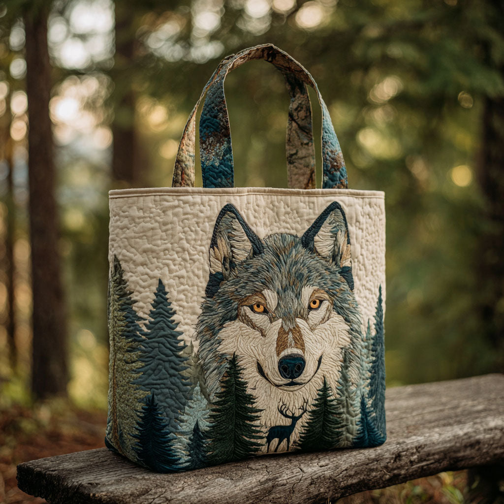 Forest Guardian Quilted Tote Bag Presents For Wolf Lovers