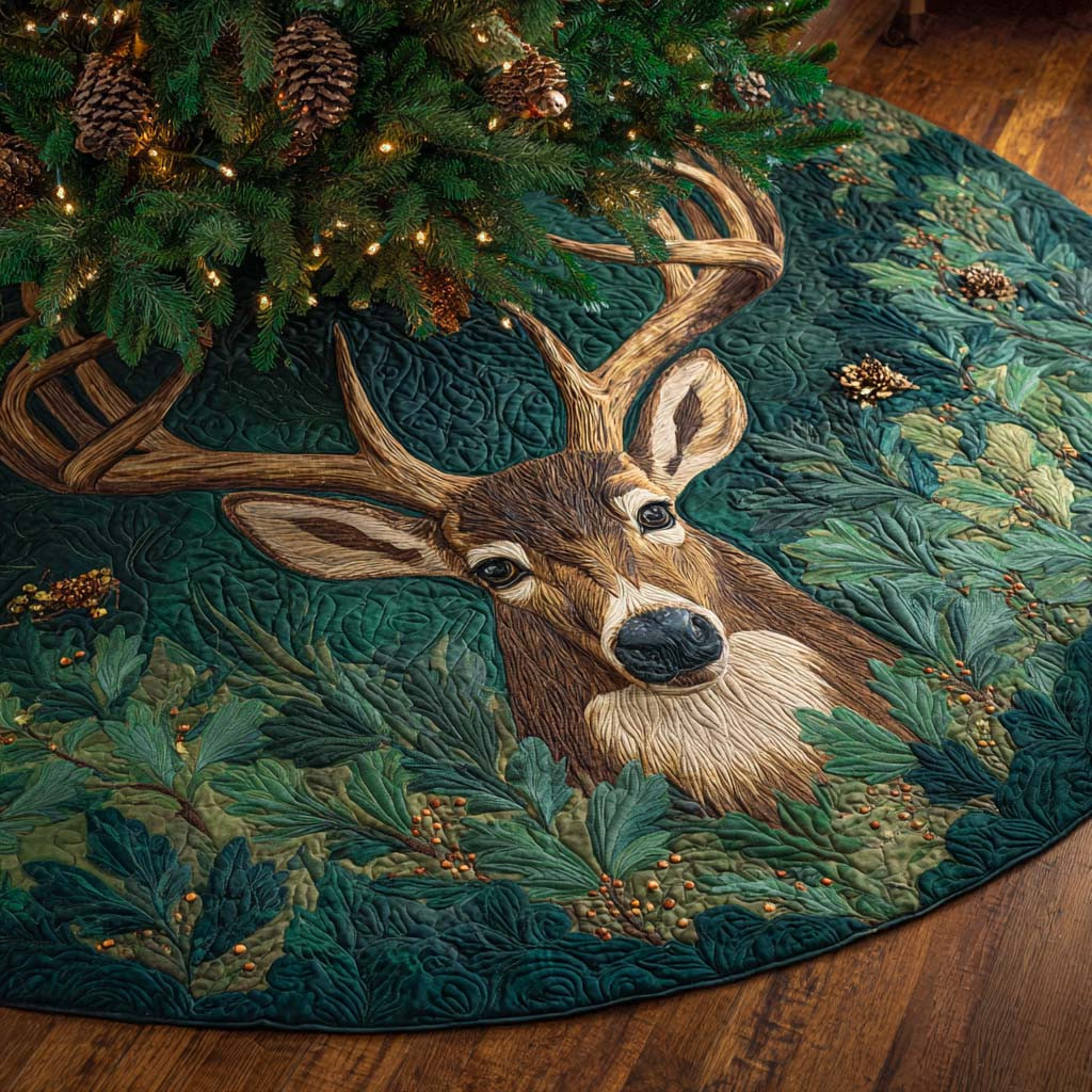 Forest Guardian Quilted Tree Skirt Season Decorations Deer Hunter Christmas Gifts
