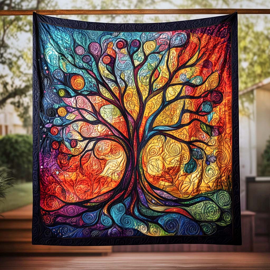 Forest Harmony Quilted Blanket Tree Of Life Throw Blanket