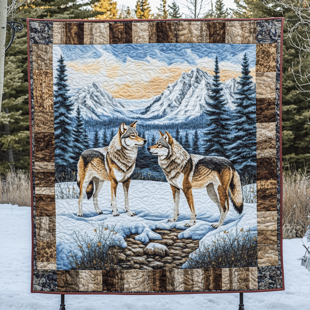 Forest Harmony Quilted Blanket Unique Wolf Blanket Presents For Wolf Lovers