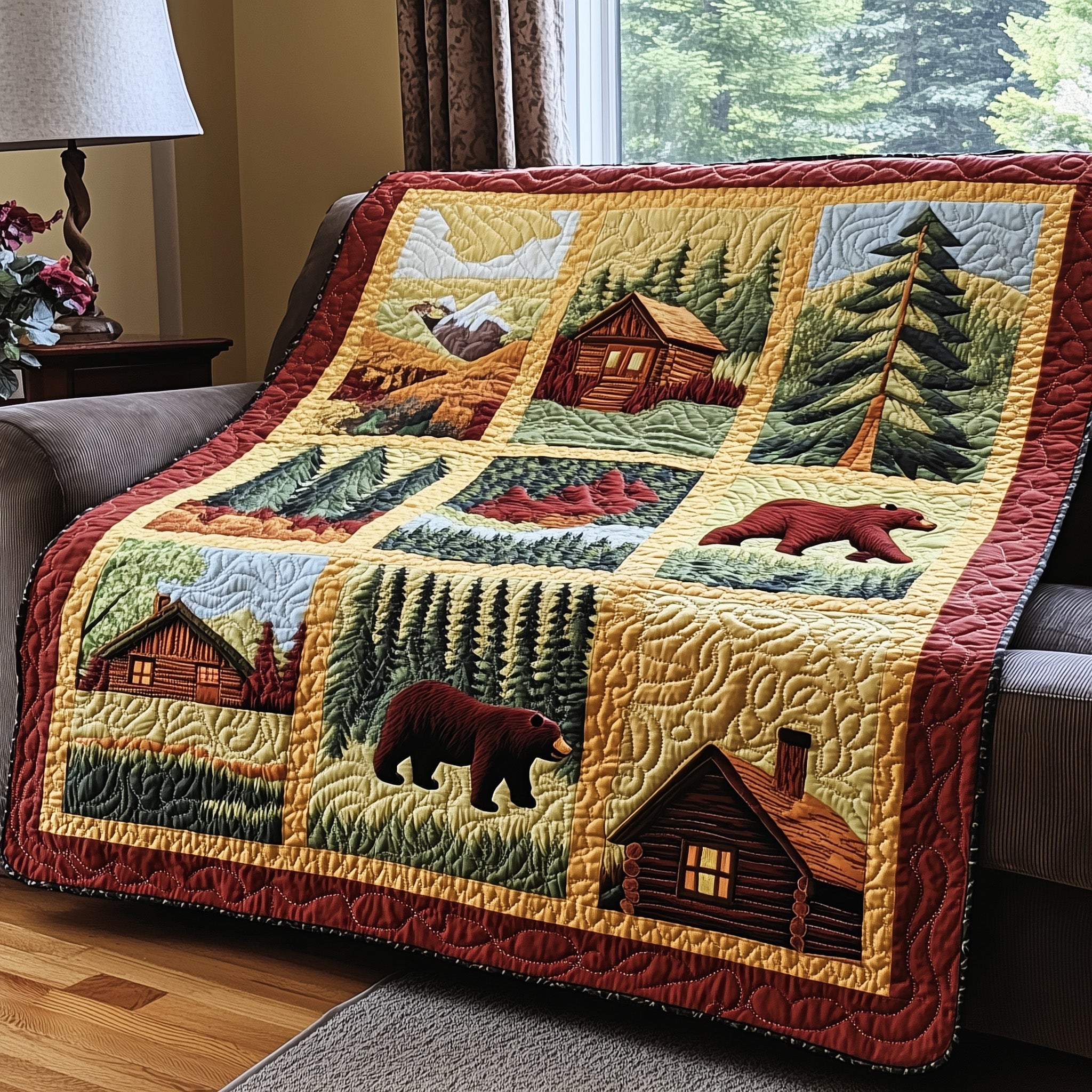 Forest Haven Quilted Blanket Couch Throw BlanketChristmas Bear Gifts