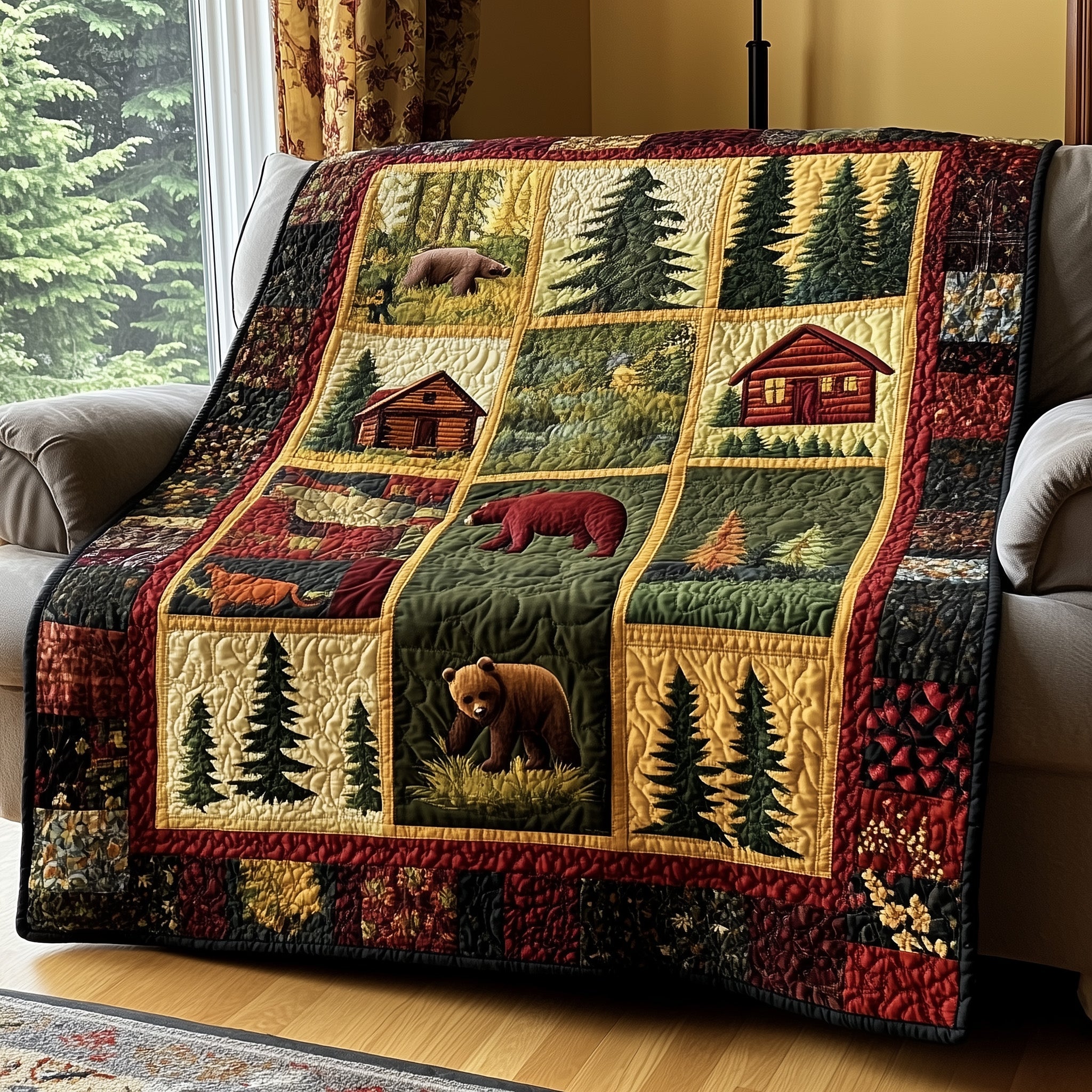 Forest Haven Quilted Blanket Couch Throw BlanketChristmas Gifts For Bear Lovers