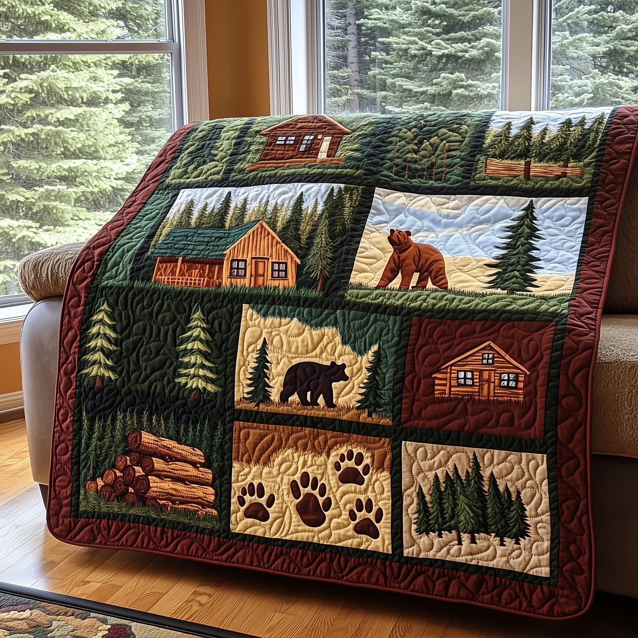 Forest Haven Quilted Blanket Couch Throw BlanketCute Bear Gifts For Him Her