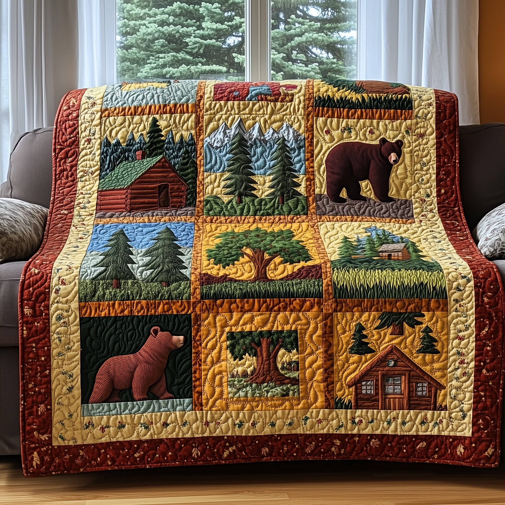 Forest Haven Quilted Blanket Couch Throw BlanketCute Bear Themed Presents