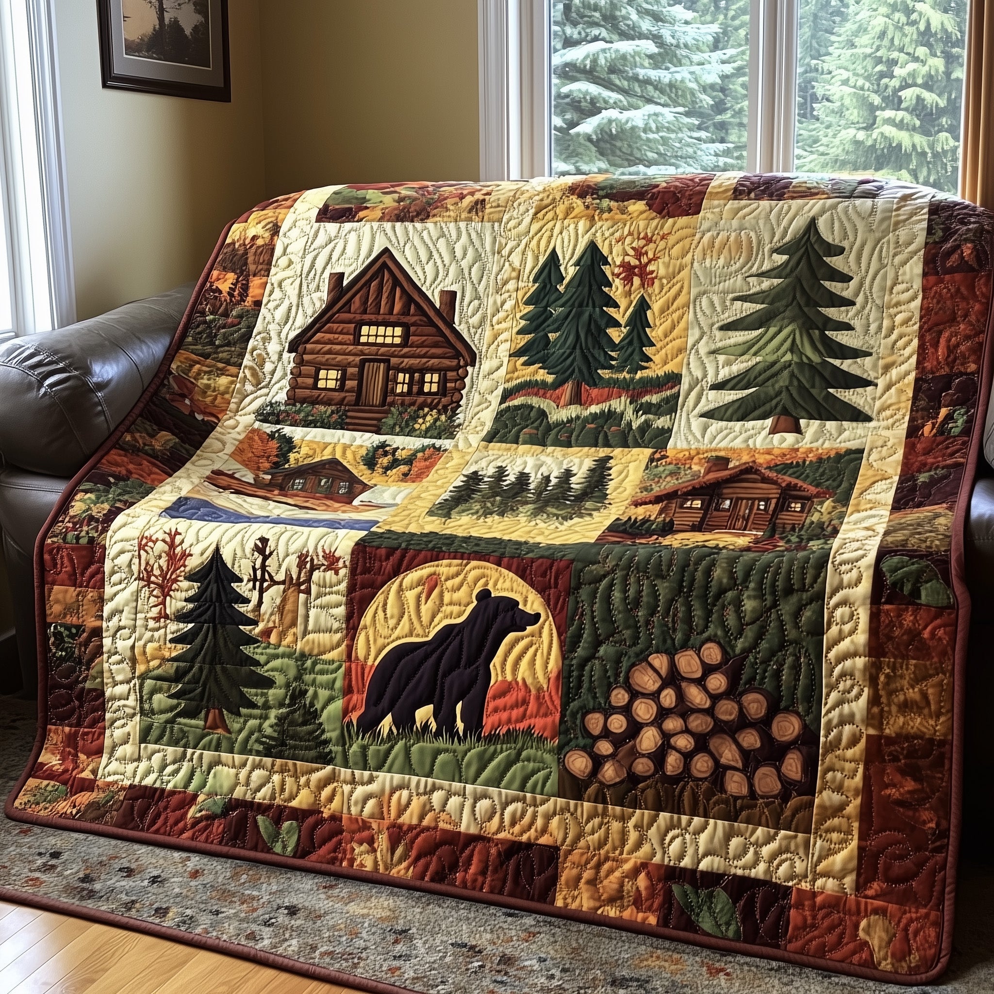 Forest Haven Quilted Blanket Couch Throw BlanketGift Ideas For Bear Lovers
