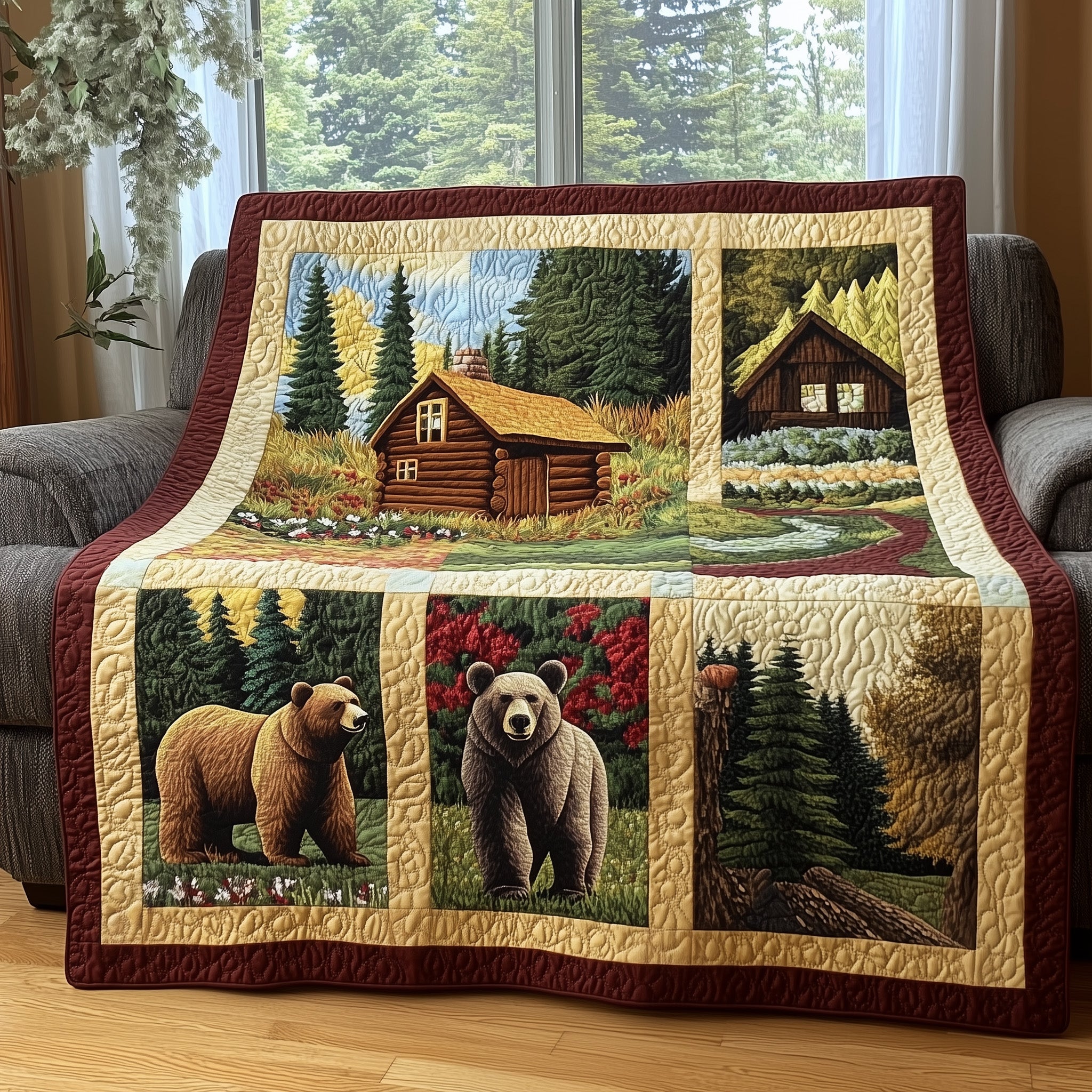 Forest Haven Quilted Blanket Couch Throw BlanketPresents For Bear Lovers