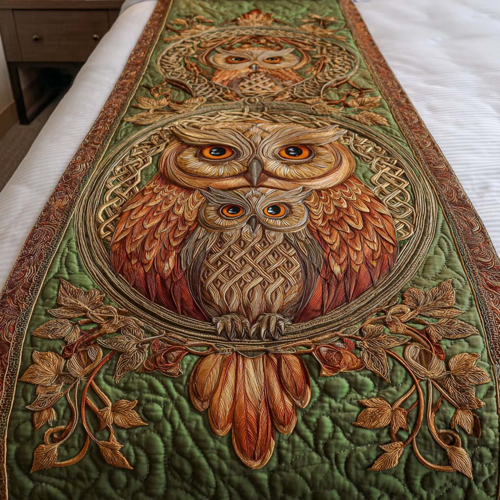 Forest Heirloom Quilted Bed Runner Bed Decor Owl Themed Gifts