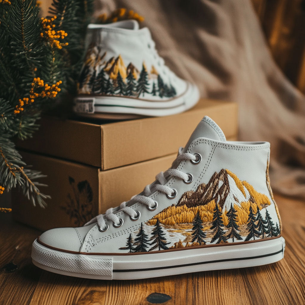 Forest Horizon Canvas High Tops Winter Merch Style
