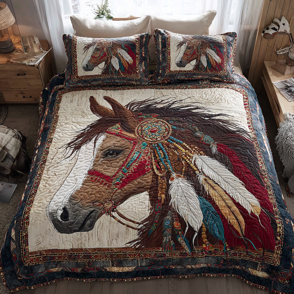 Forest Horse Quilted Bedding Set Bedspread Set Christmas Gifts For Horse Lovers