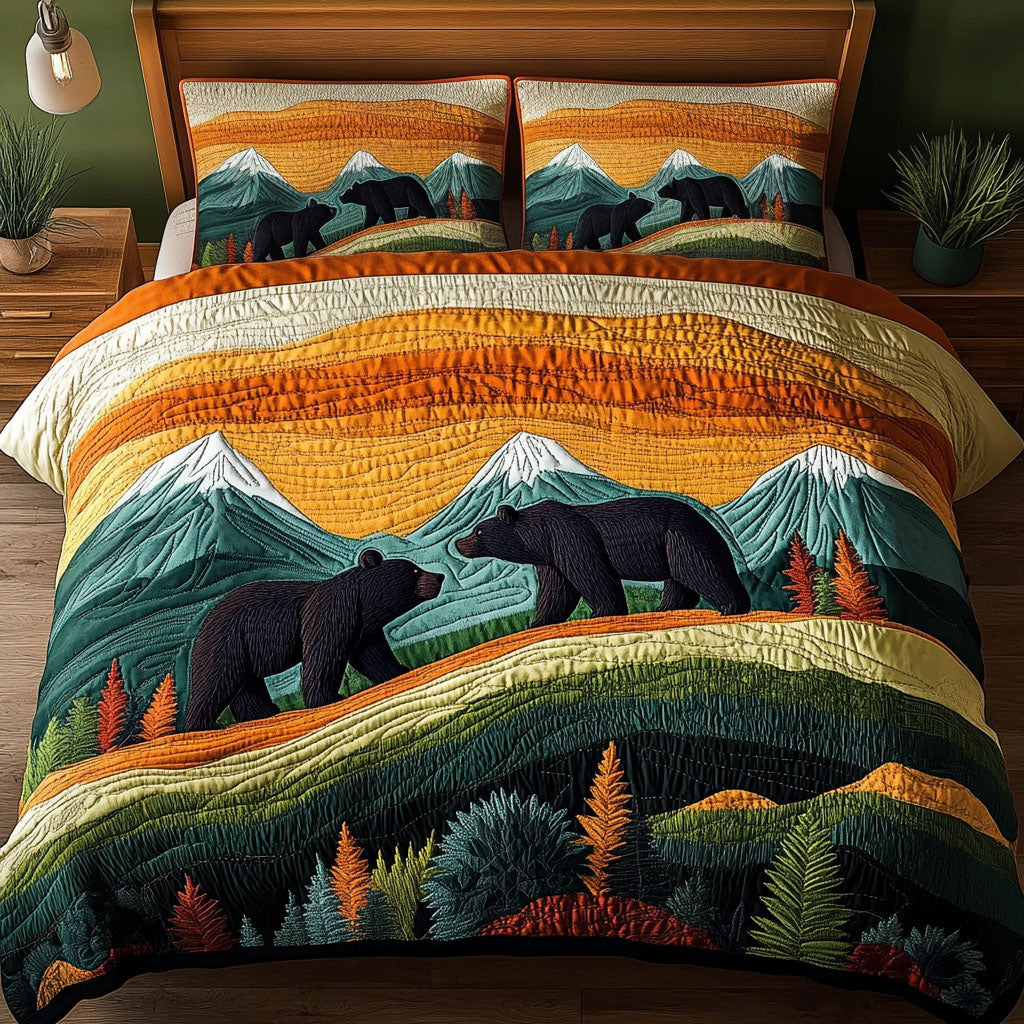 Forest Journey Quilted Bedding Set Bed Decorations Bear Lovers Gifts For Him