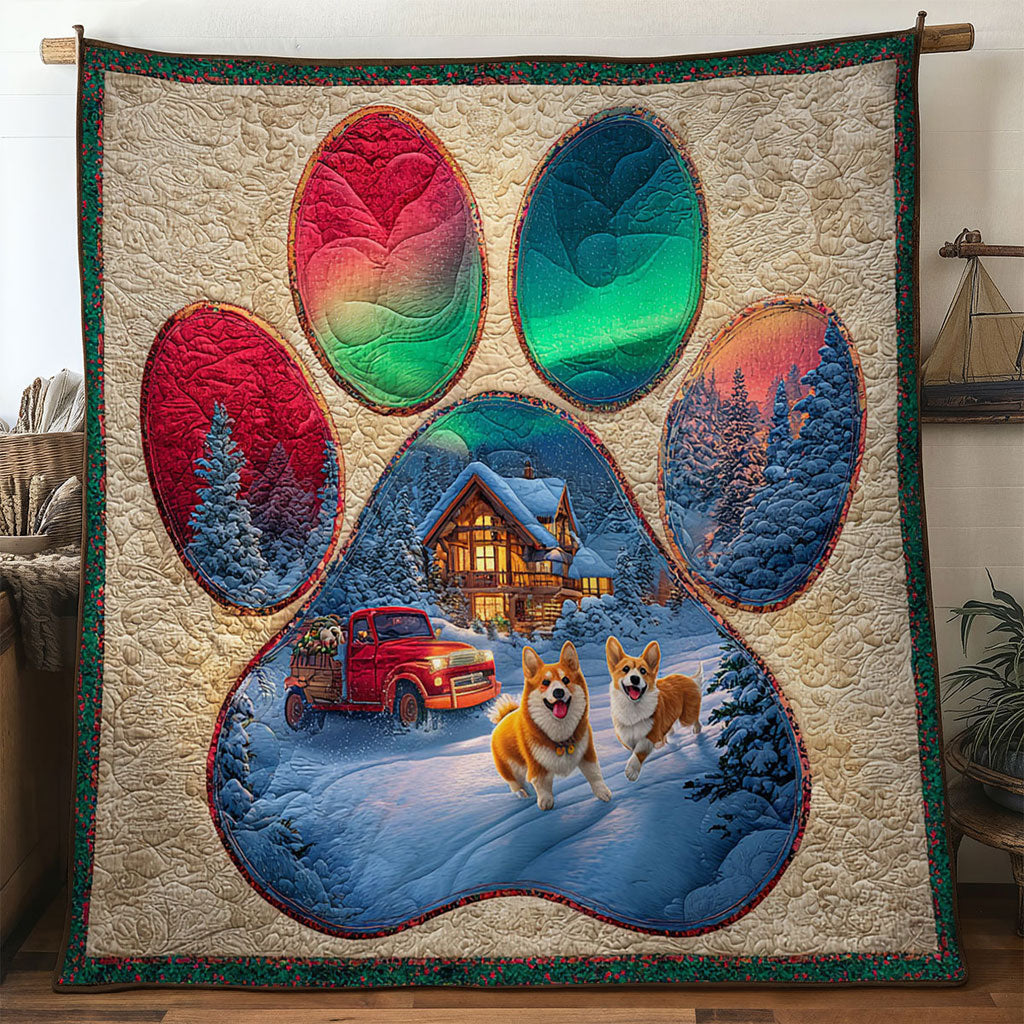 Forest Joy Corgi Paw Quilt Blanket Christmas Throws Corgi Christmas Gifts for Mom
