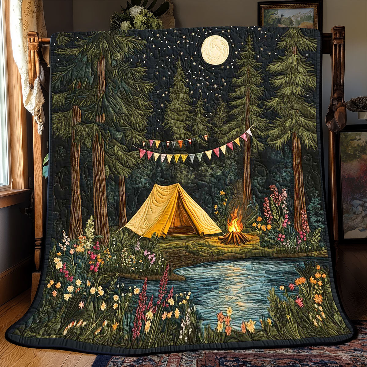 Forest Lake Camping Quilt Luxury Quilt Blanket Gift for Elegant Interiors