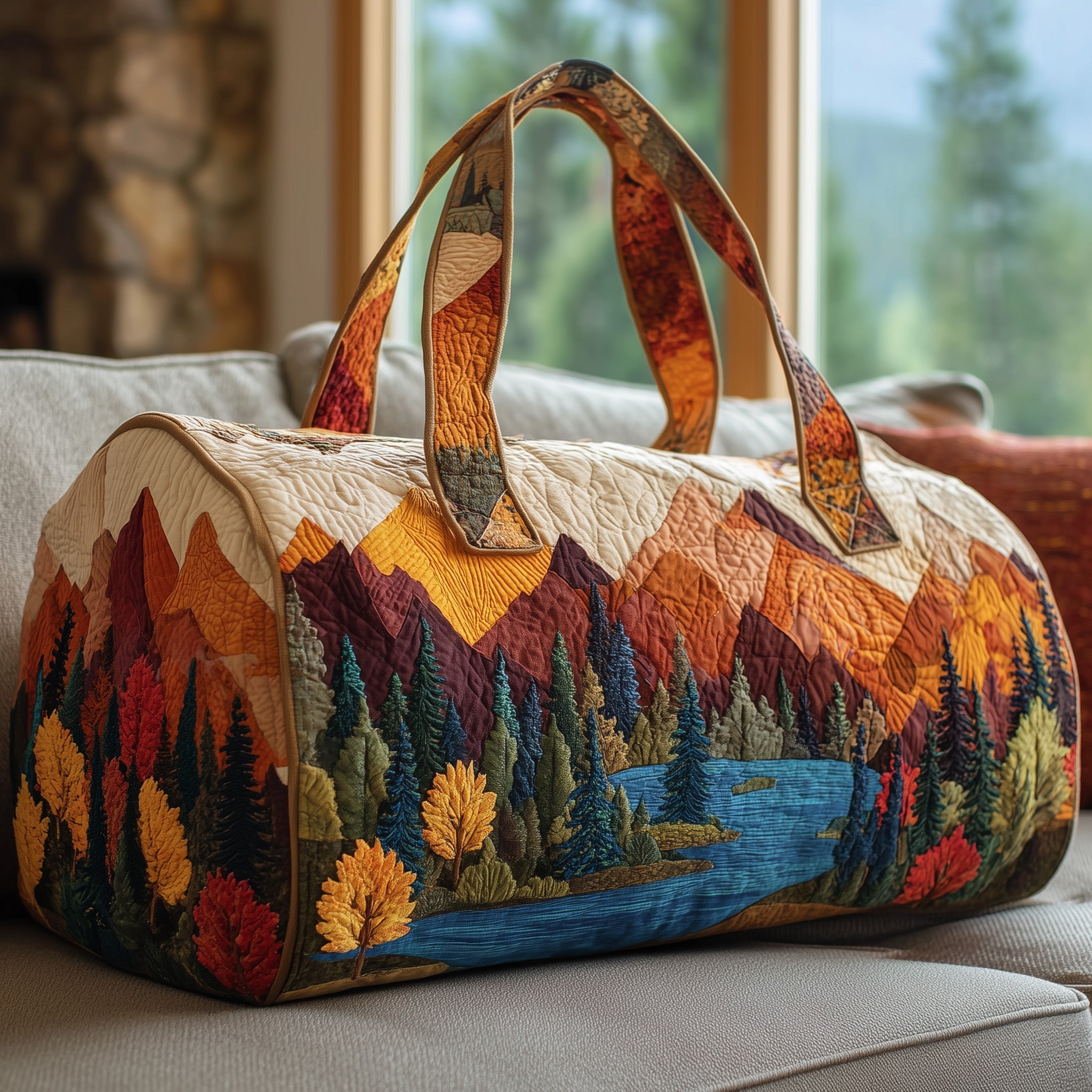 Forest Landscape Quilted Duffle Bag For School And Gym