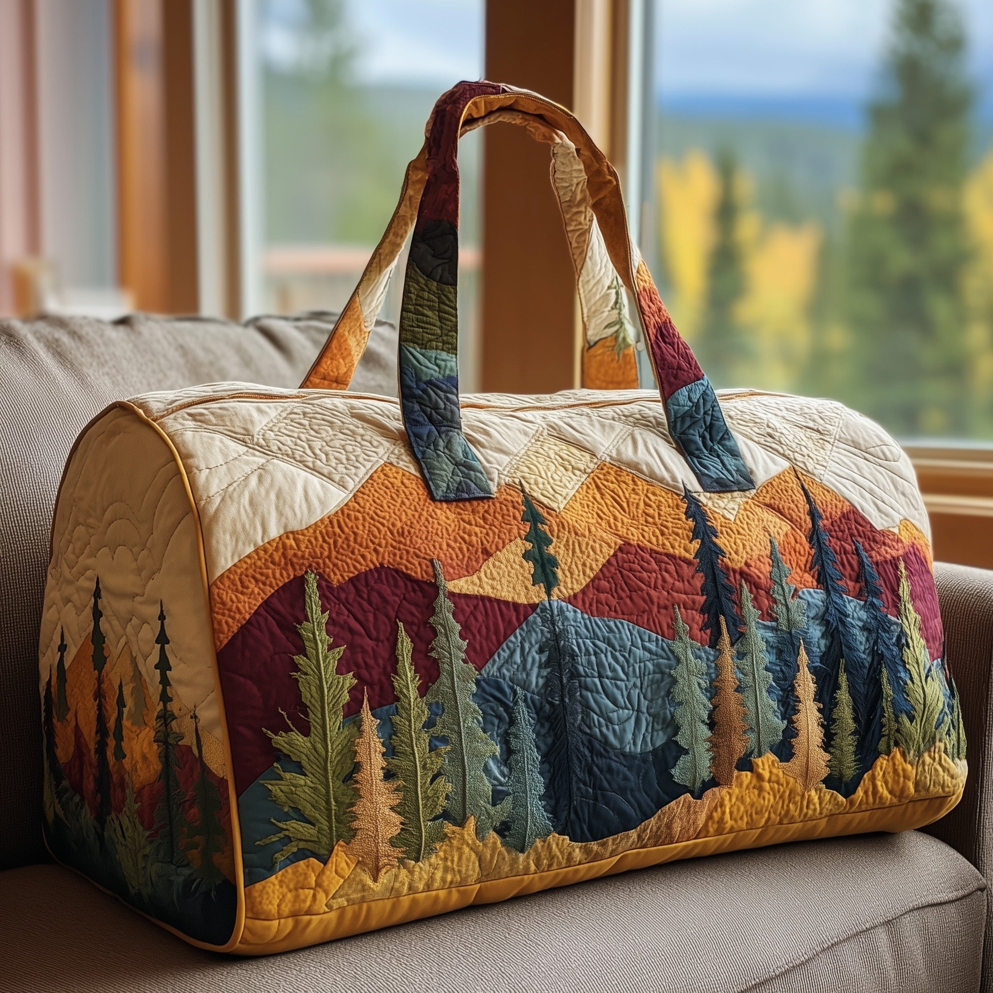 Forest Landscape Quilted Duffle Bag For Work And Travel
