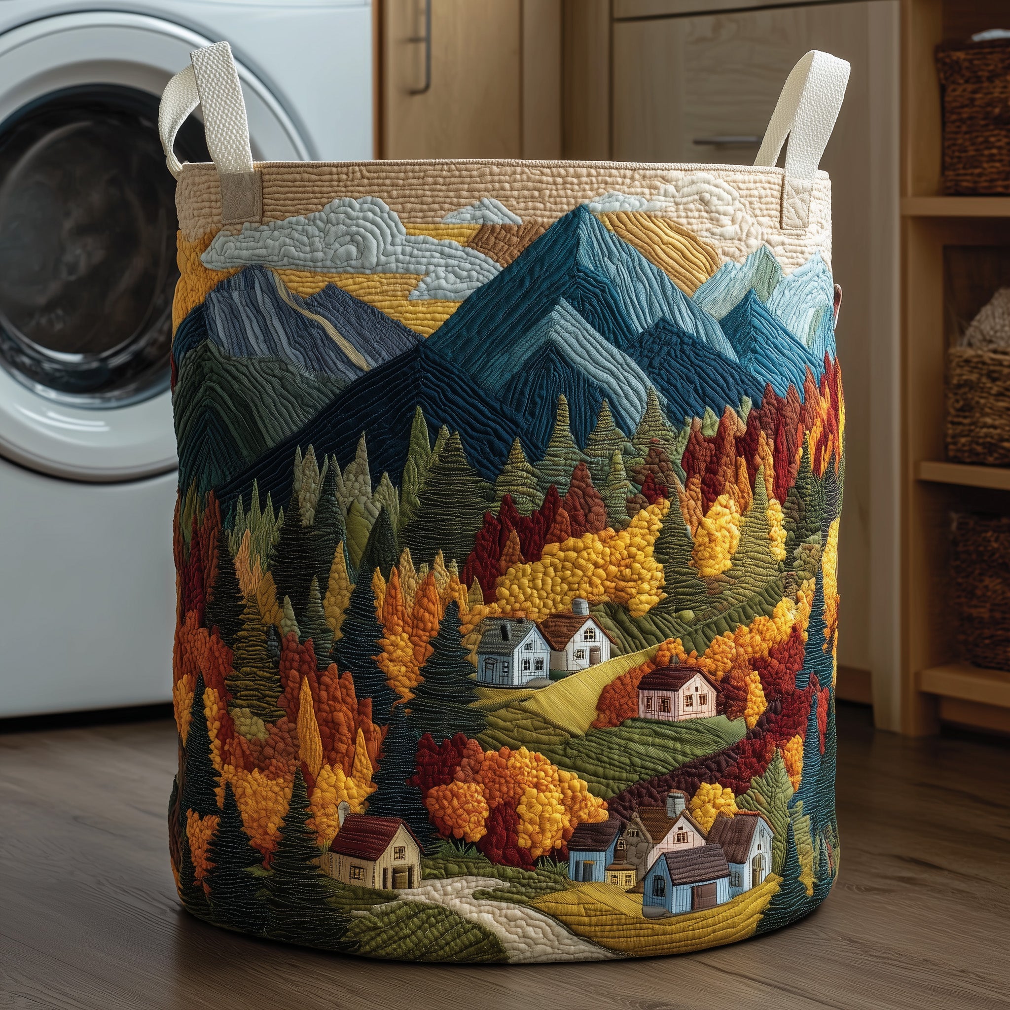 Forest Landscape Quilted Laundry Basket Fabric Clothes Basket Storage Gift For Fall Fans