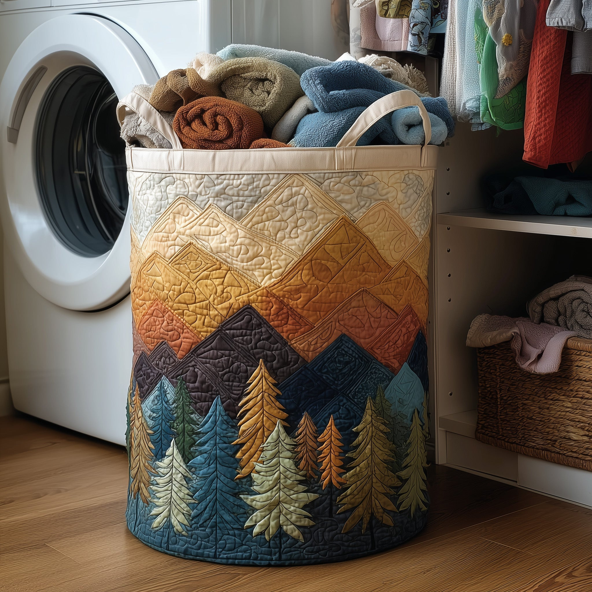 Forest Landscape Quilted Laundry Basket Laundry Room Decor Unique Gifts For Mother