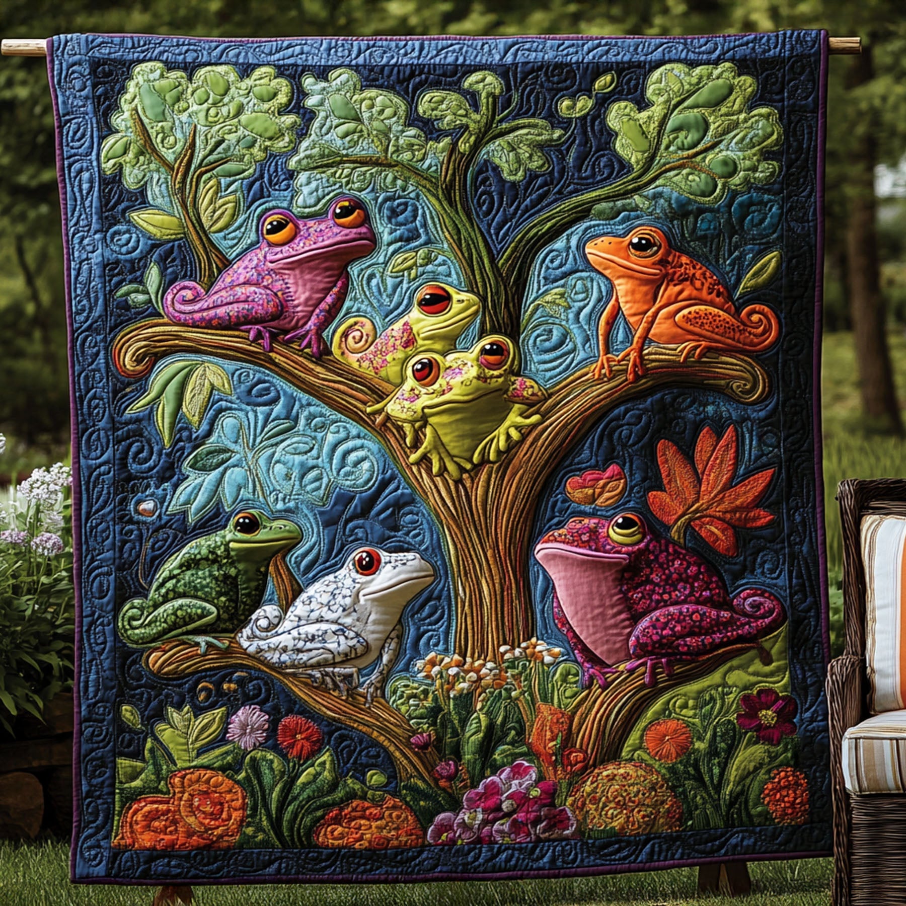 Forest Leap Fantasy Quilted Blanket Best Couch Throw Blanket Cool Frog Gifts