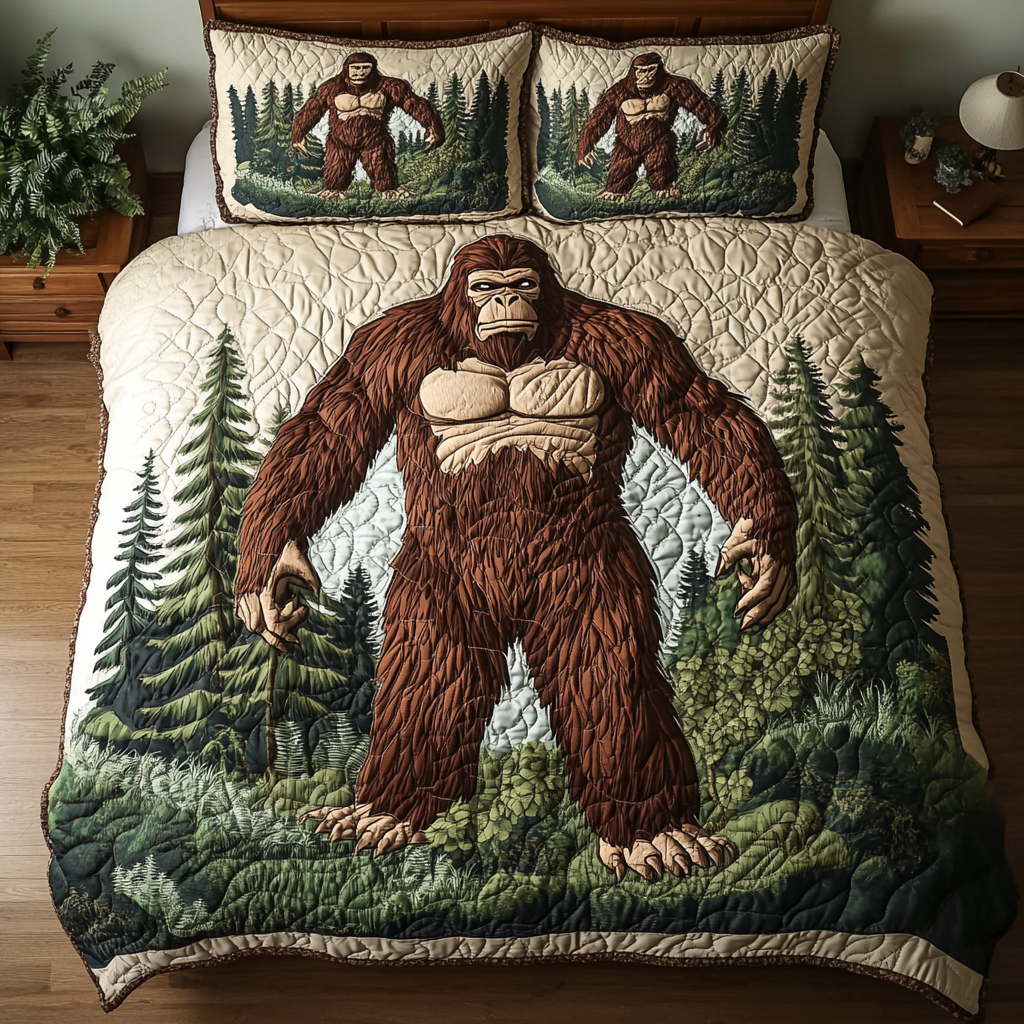 Forest Legend Quilted Bedding Set Cozy Bedroom Decor Bigfoot Gifts For Men