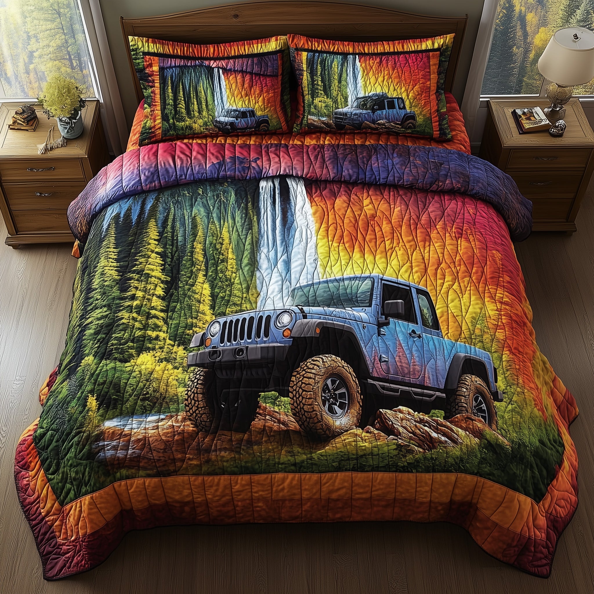 Forest Legend Quilted Bedding Set Duvet Cover Bedspread Camping Christmas Gifts