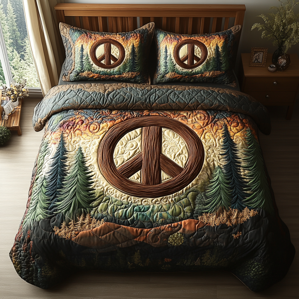 Forest Light Quilted Bedding Set Cozy Bedroom Decor Christmas Gifts For Hippie Mom
