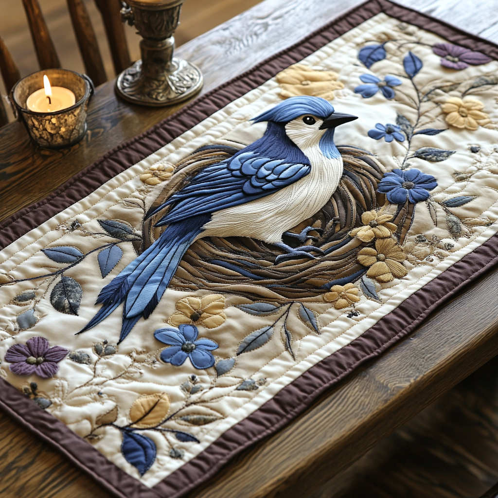 Forest Melody Quilted Table Runner Dining Table Decor Best Bird Watching Gifts