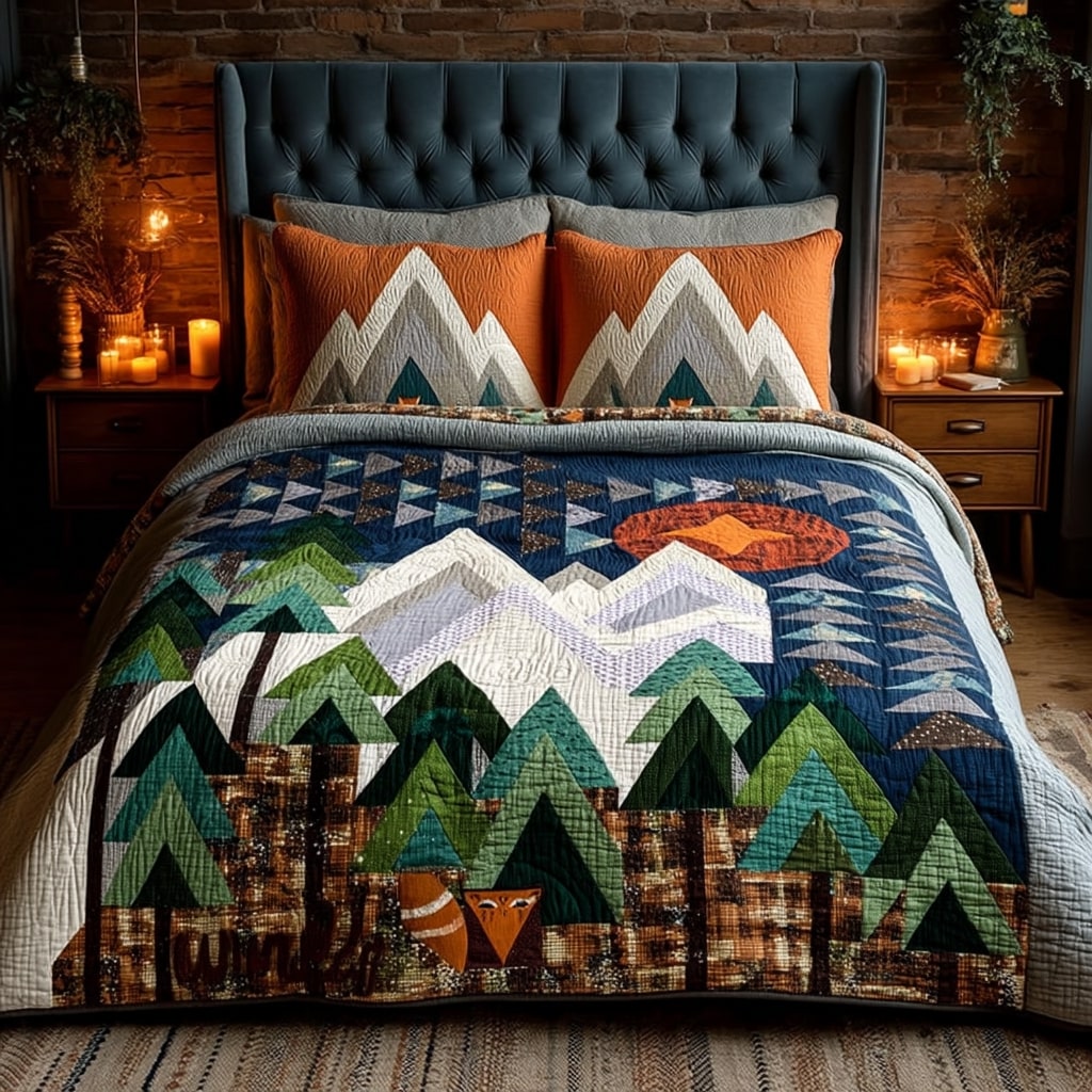 Forest Midnight Light Quilted Bedding Set Queen Size Comforter Winter Themed Gift For Sister