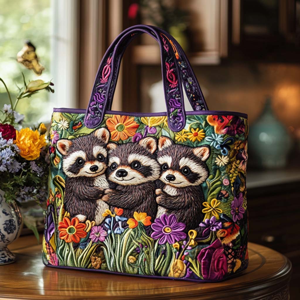 Forest Mischief Quilted Tote Bag Raccoon Fleece Blanket