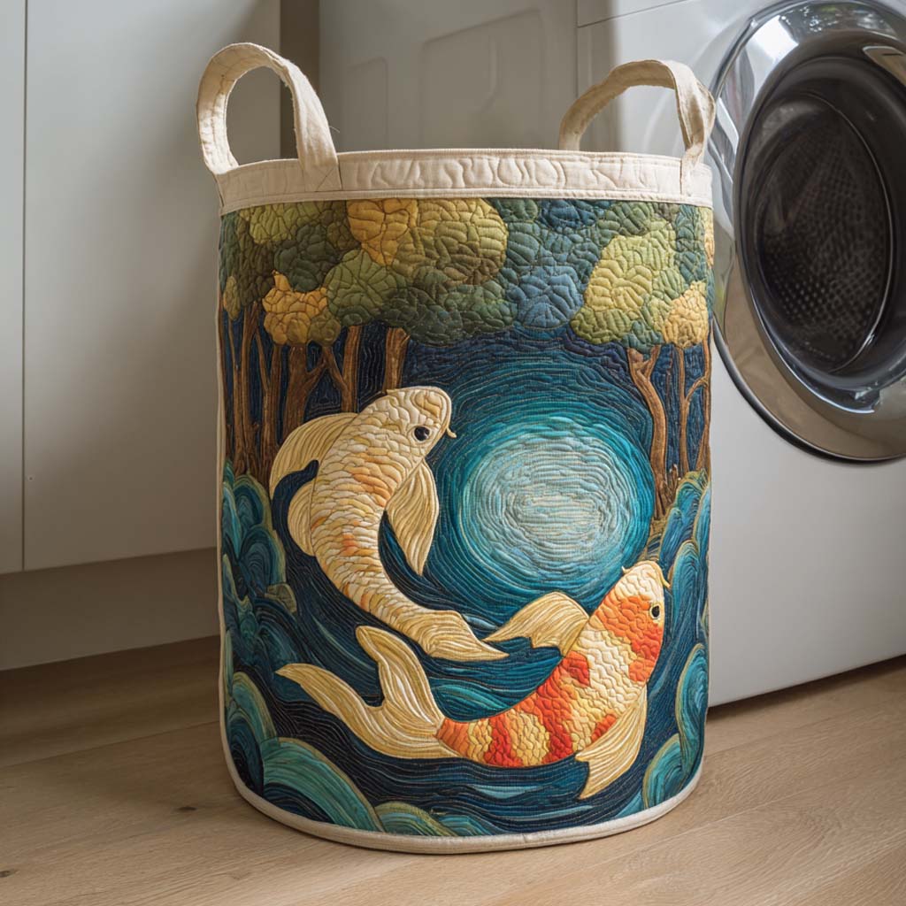 Forest Moonlight Koi Quilted Laundry Basket Merch For Family