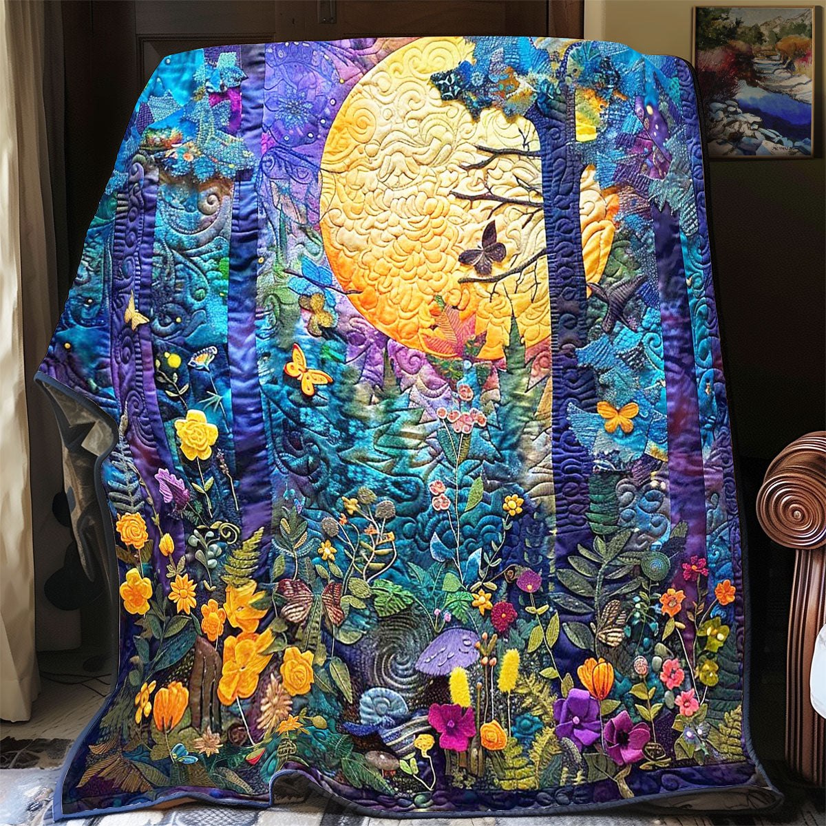 Forest Moonlight Vibrant Quilted Blanket Christmas Blanket Best Gifts For New Moms