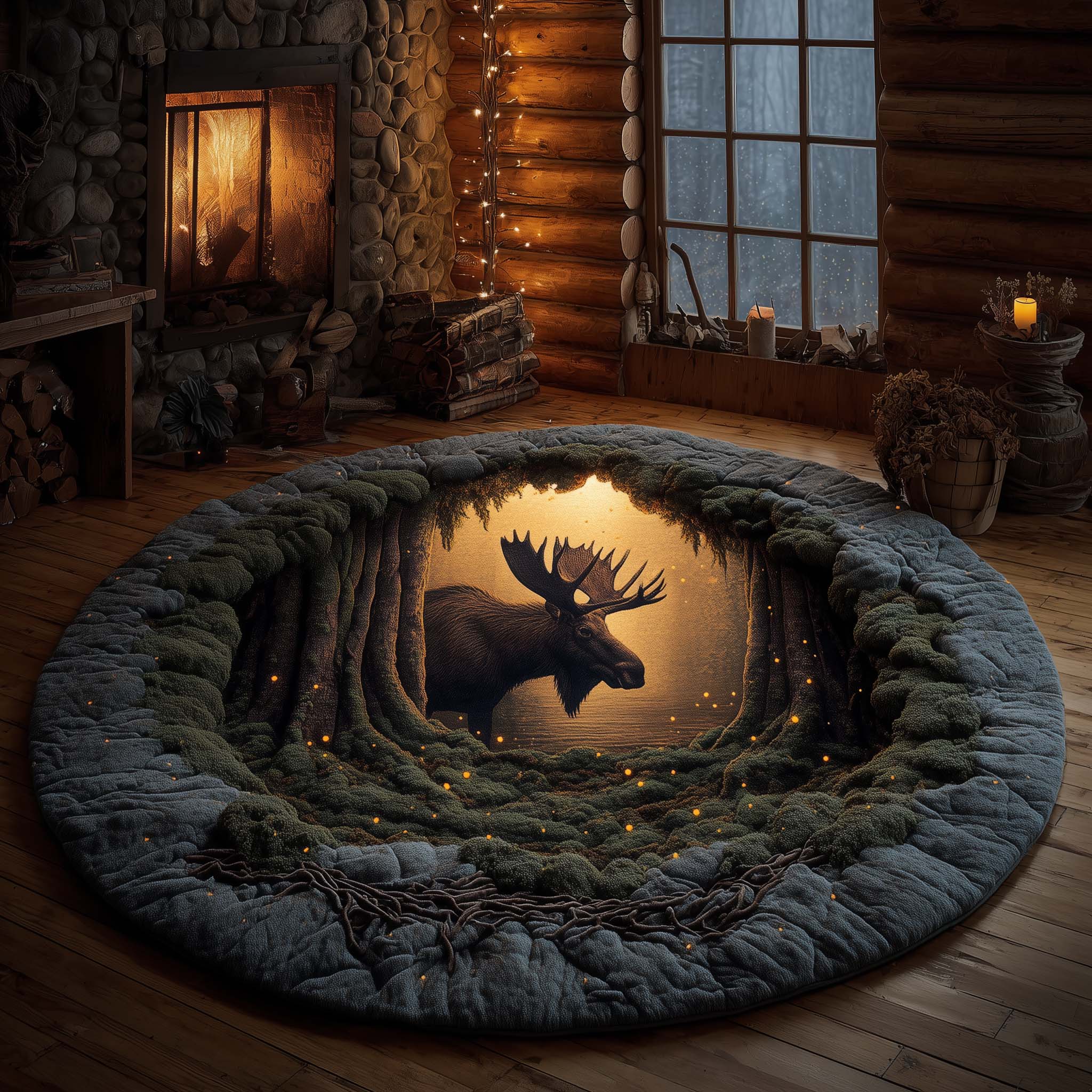 Forest Moose Quilted Round Mat Perfect Home Accessory Quilted Round Mat
