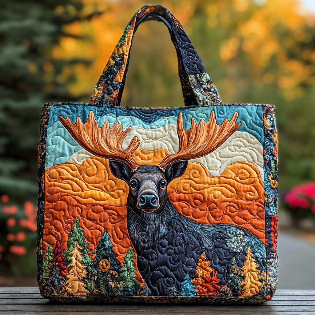 Forest Moose Quilted Tote Bag Gifts For Forest Lovers