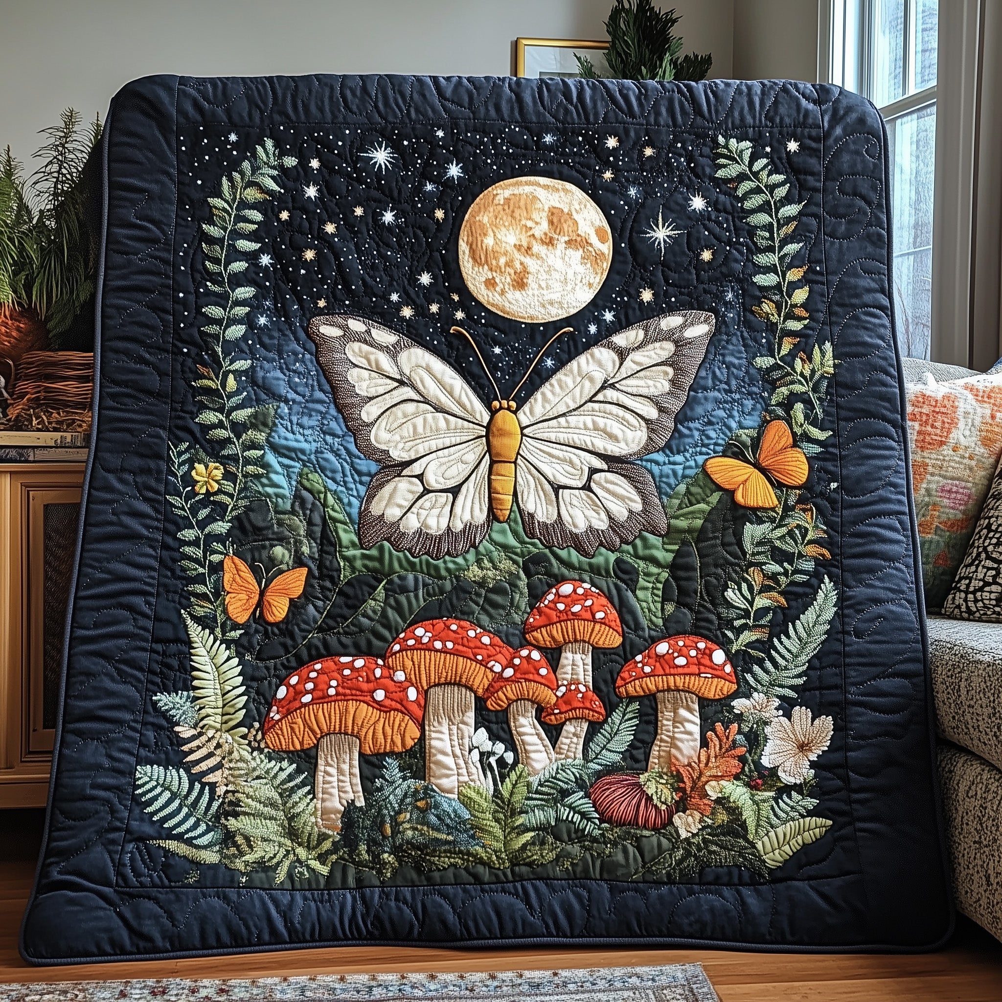 Forest of Dreams Quilted Blanket Couch Throw BlanketGifts For Mushroom Hunters