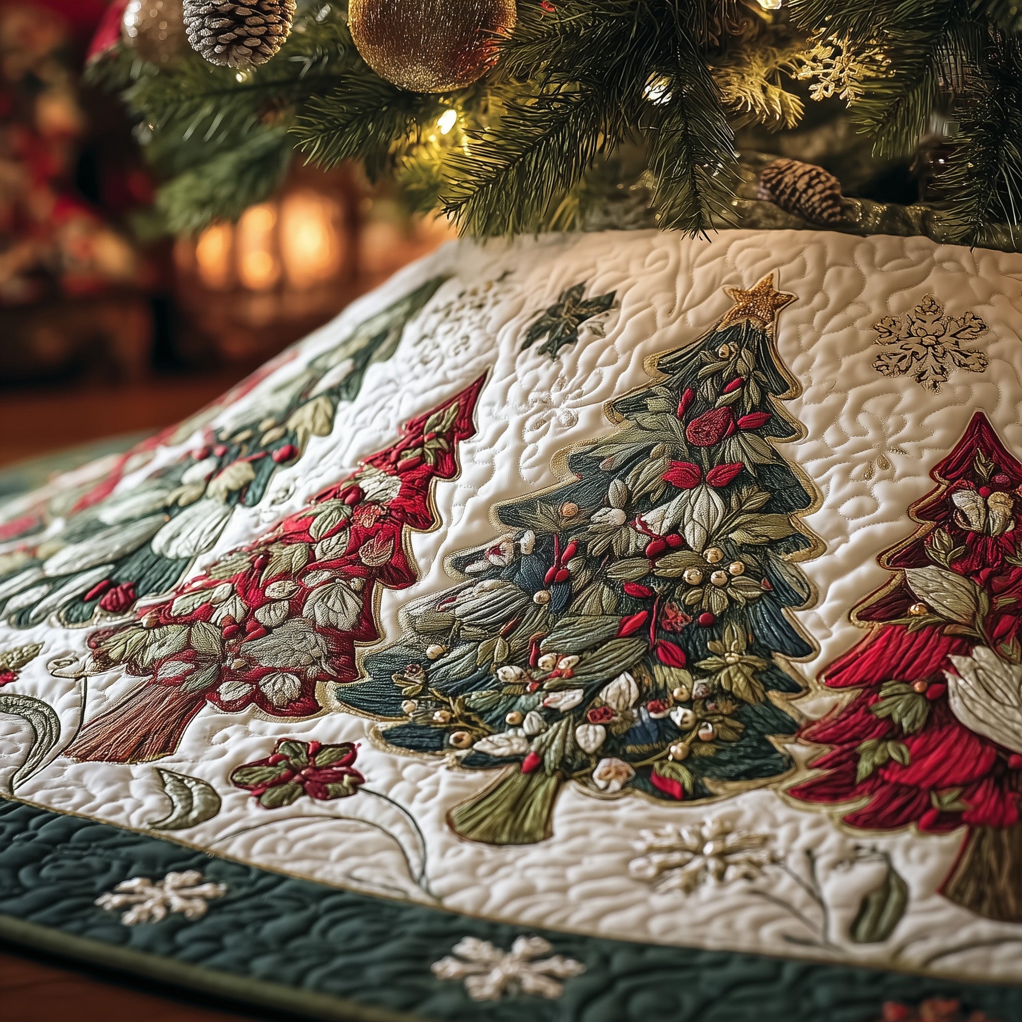 Forest Of Joy Quilted Tree Skirt Stylish Holiday Decor Gift Merch