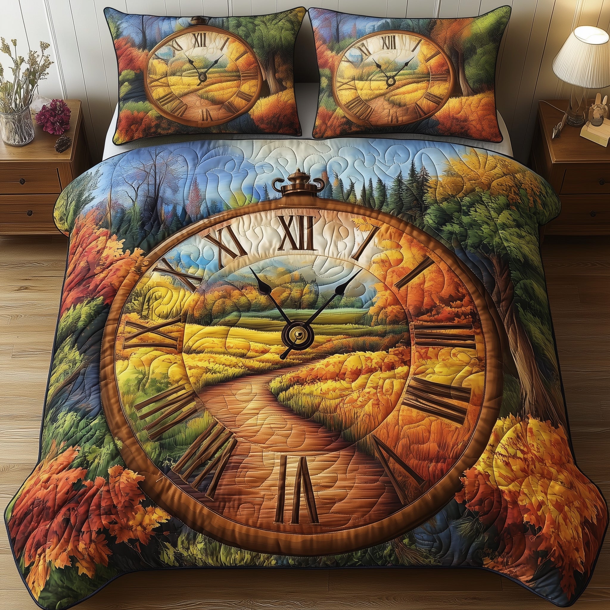 Forest Of Time Quilted Bedding Set Duvet Cover Merchandise Christmas Gift Ideas For A Daughter In Law