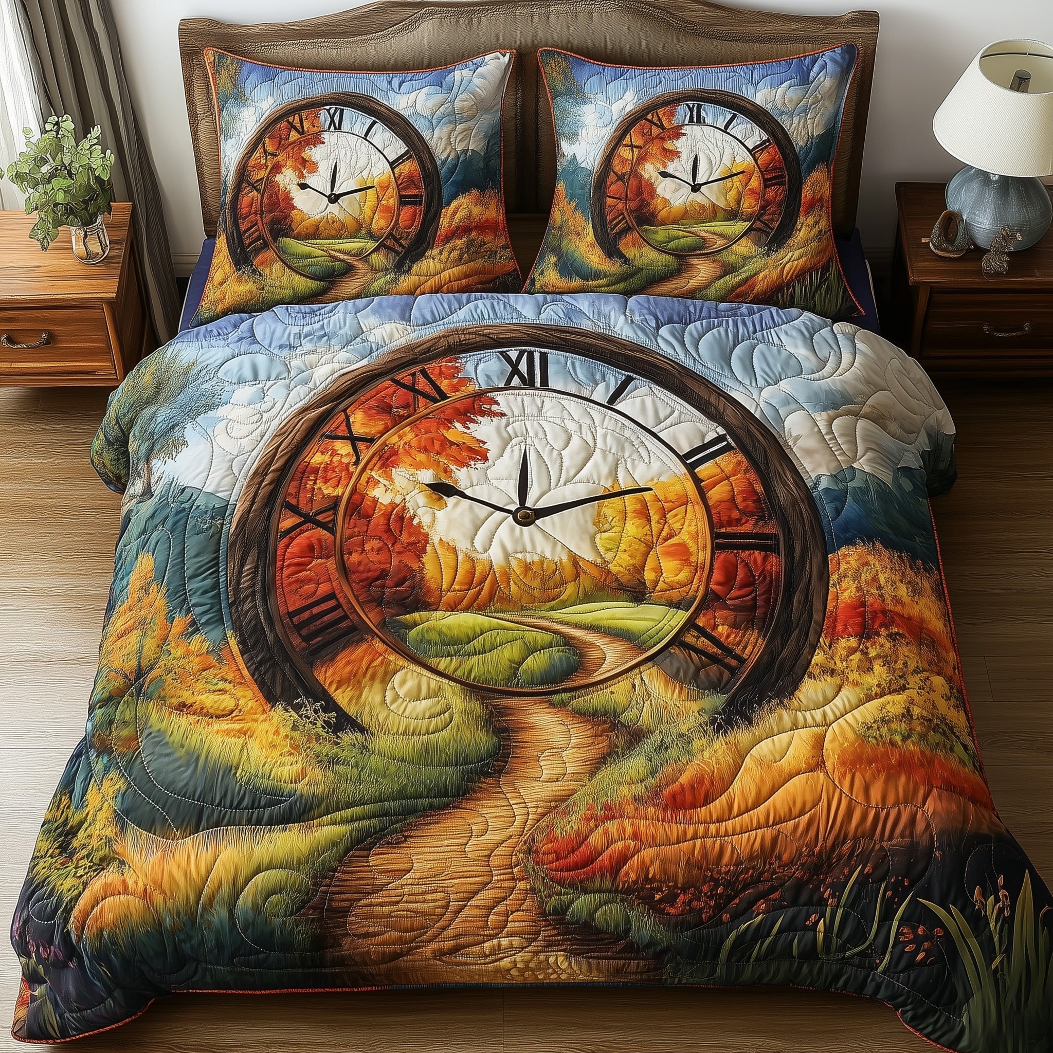 Forest Of Time Quilted Bedding Set Duvet Cover Merchandise Christmas Gifts For Low Income Families