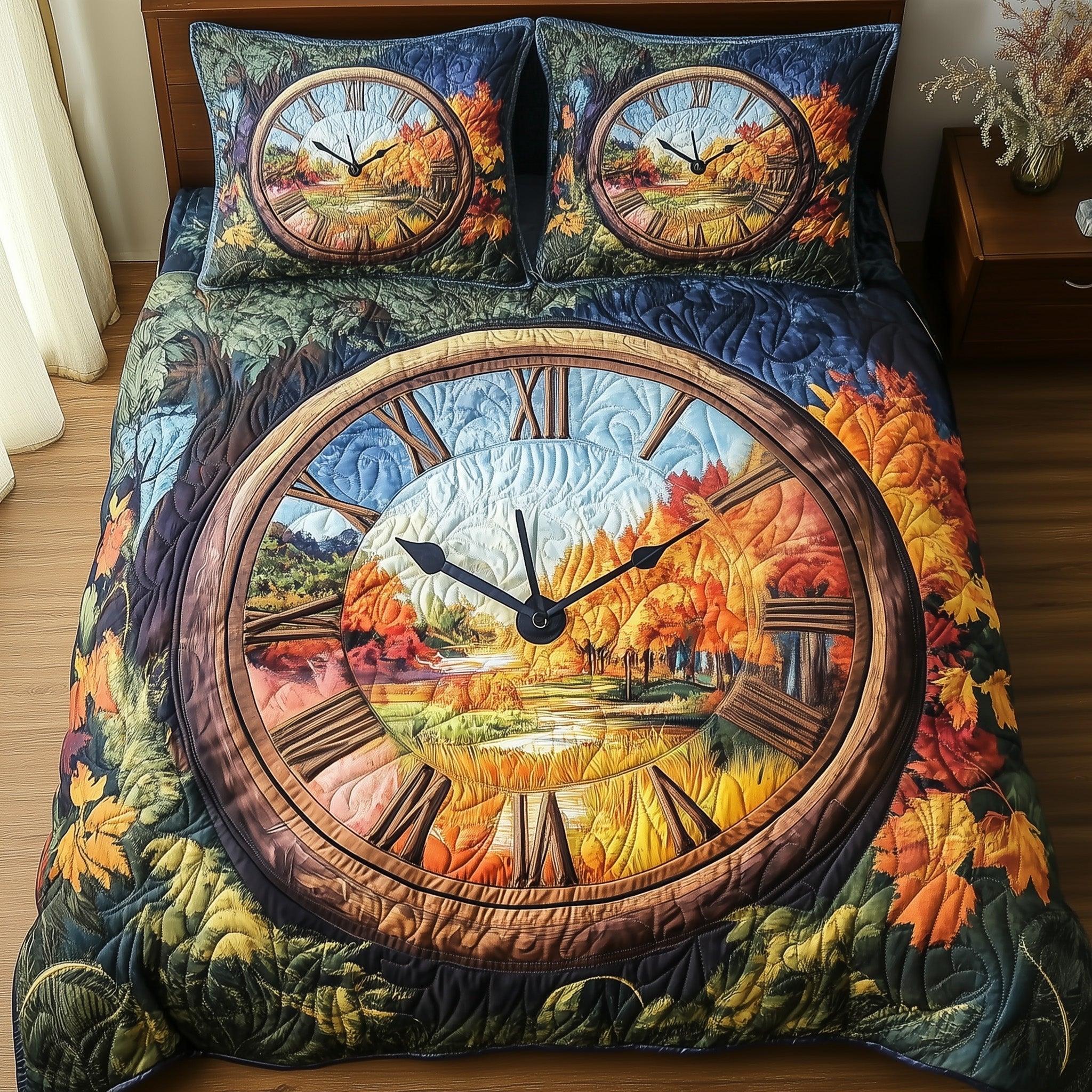 Forest Of Time Quilted Bedding Set Duvet Cover Merchandise Christmas Gifts Ideas For Daughter In Law
