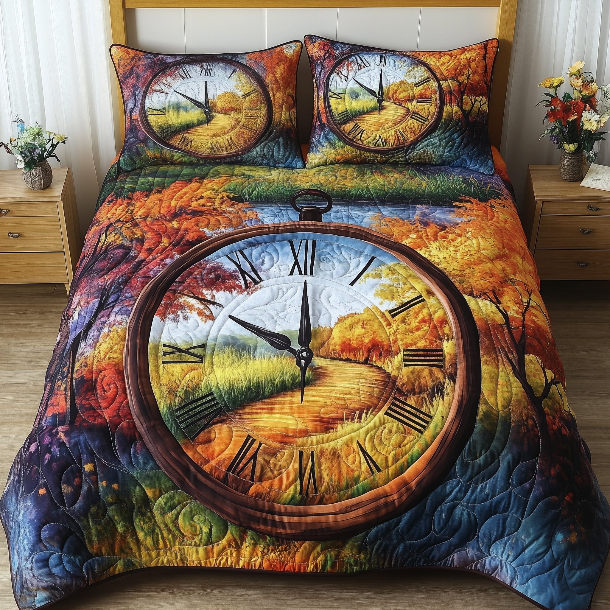 Forest Of Time Quilted Bedding Set Duvet Cover Merchandise Gifts For Cousins For Christmas