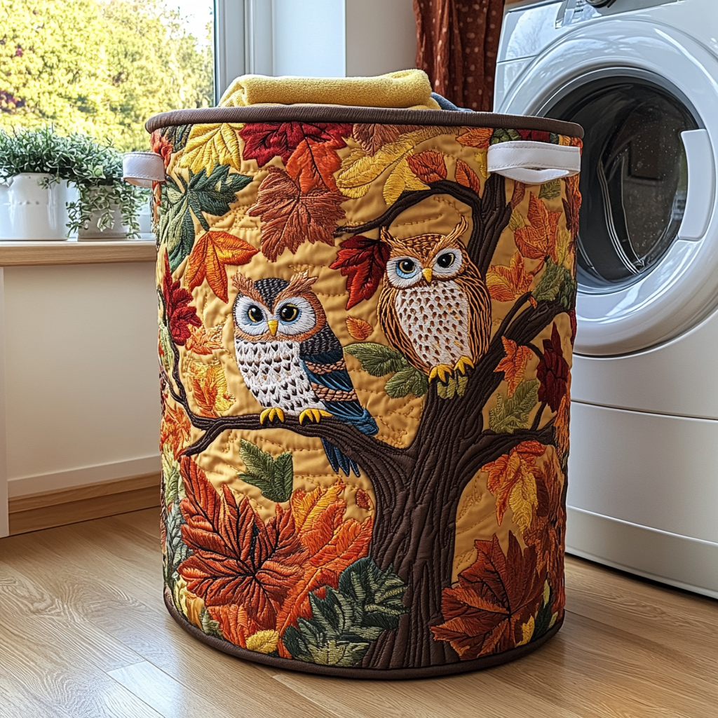 Forest Owl Quilted Laundry Basket Back To School Merch