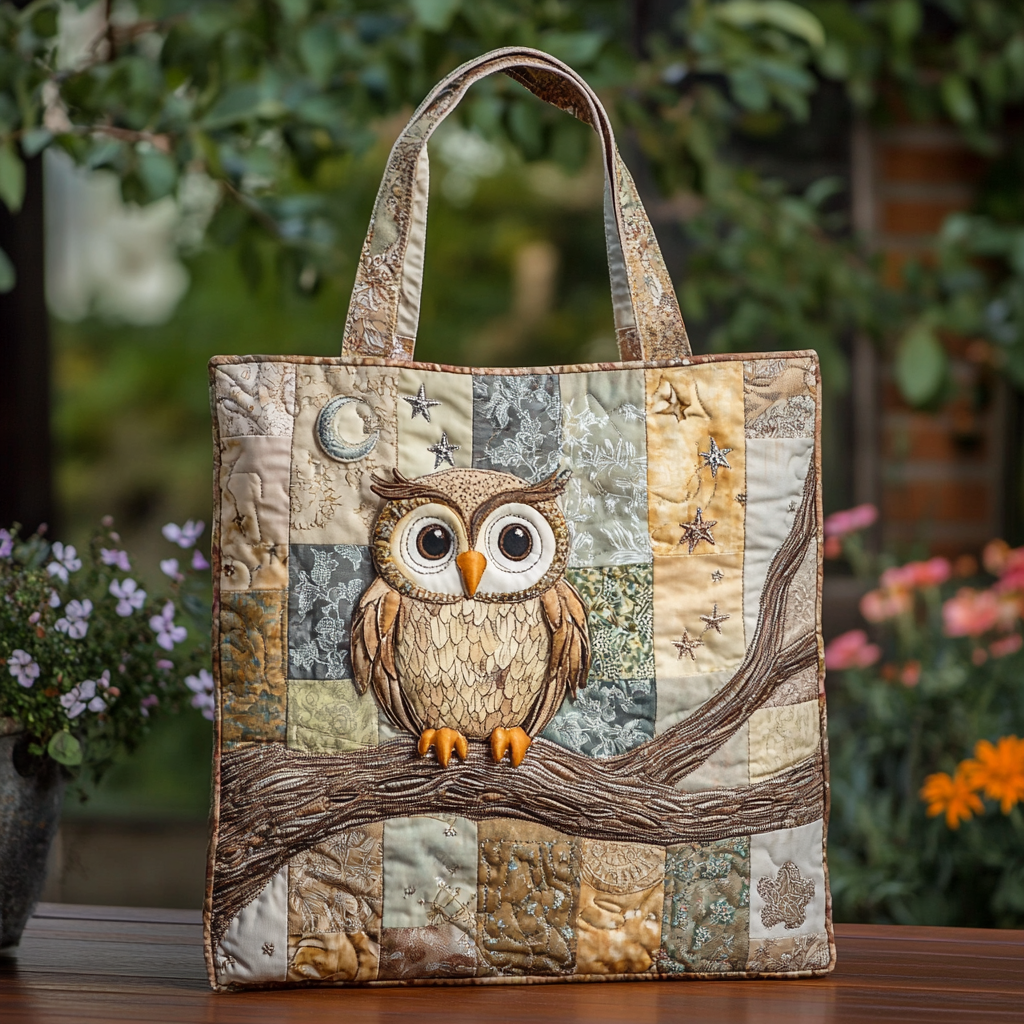 Forest Owl Quilted Tote Bag Gifts For Owl Lovers