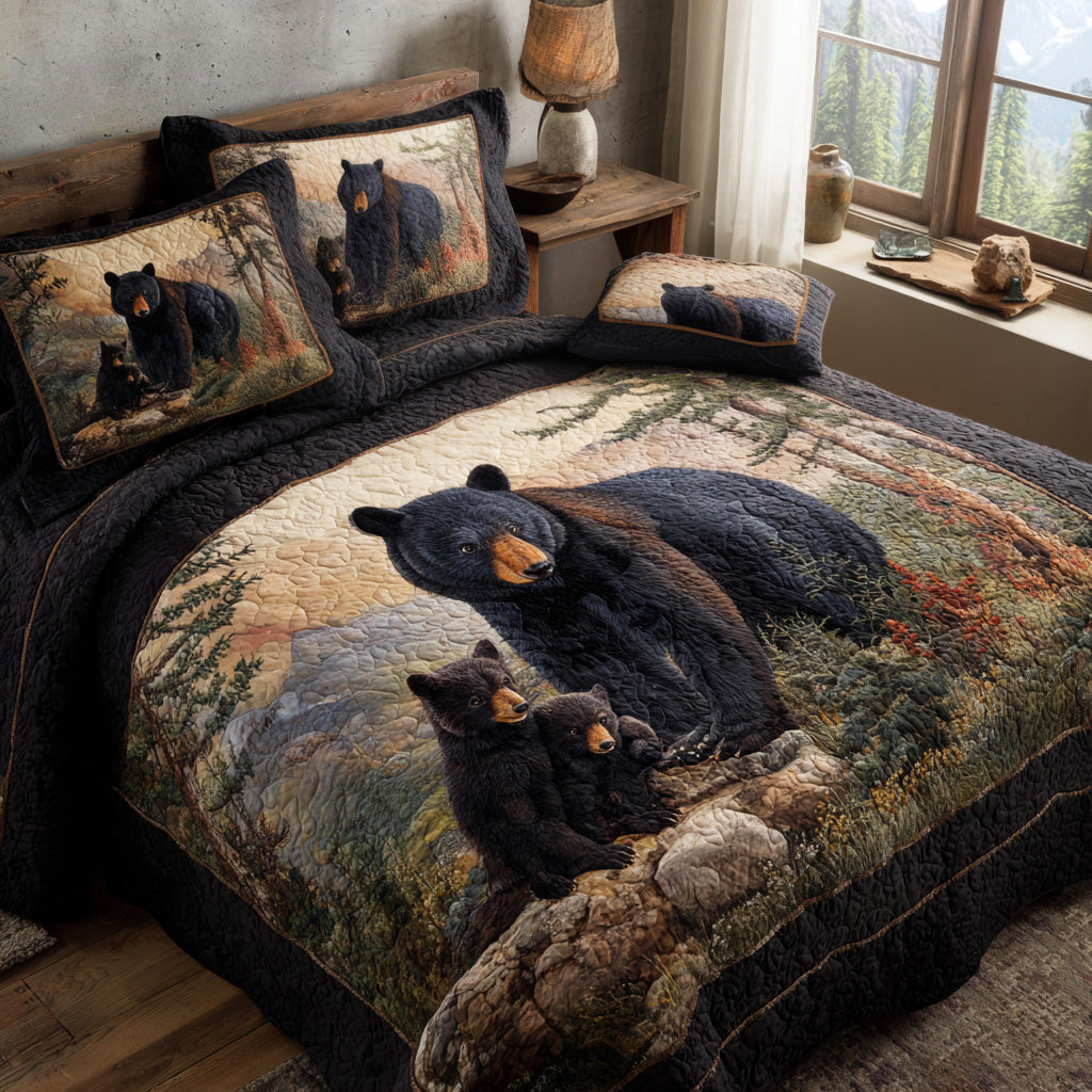 Forest Path Black Bear Quilted Bedding Set Christmas Bed Sheets Best Gifts For Wildlife Lovers