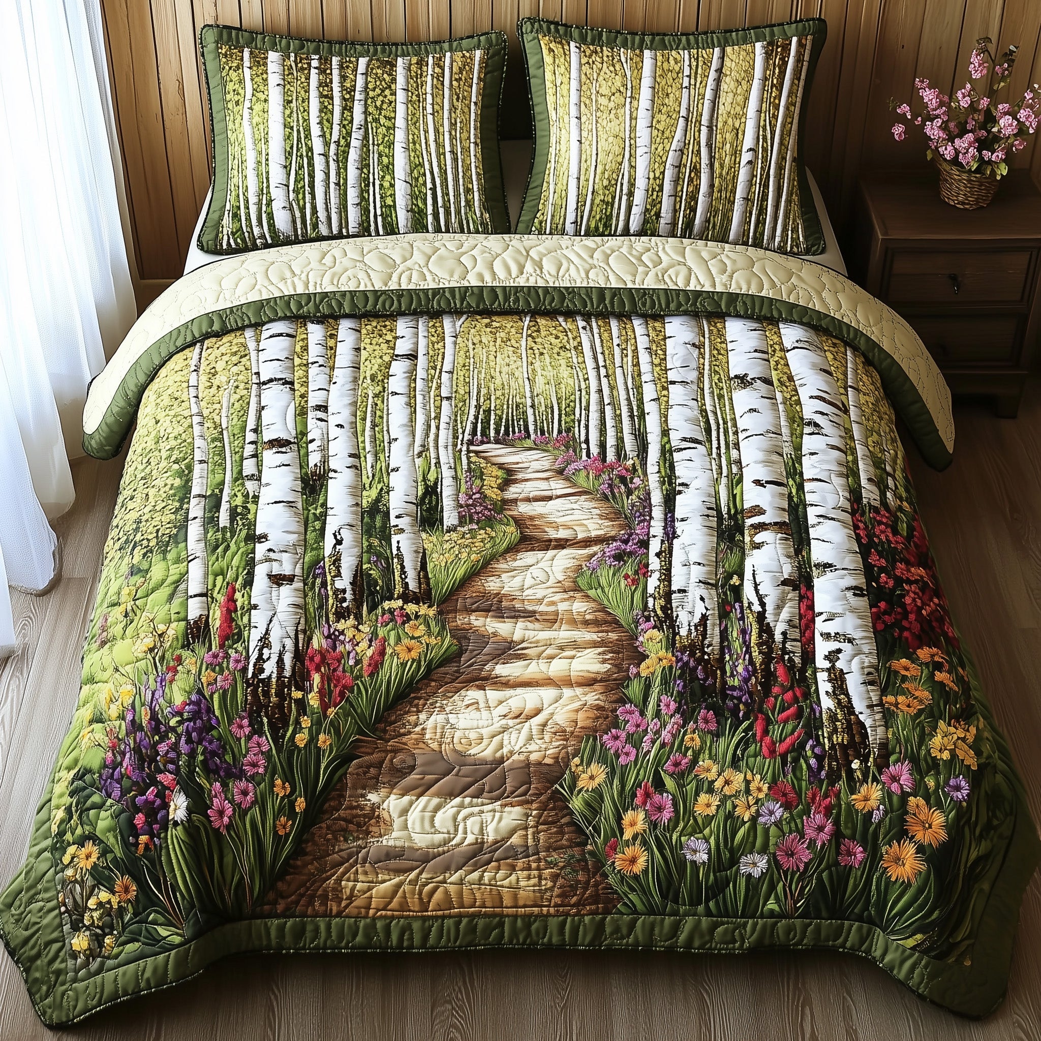 Forest Path Dreams Quilted Bedding Set Duvet Cover Merchandise Cute Fall Gifts