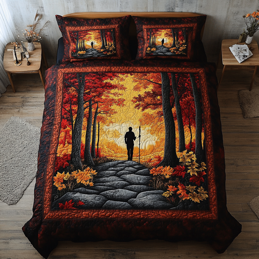 Forest Path Quilted Bedding Set Forest Themed Bedroom Decor Christmas Gifts For Husband