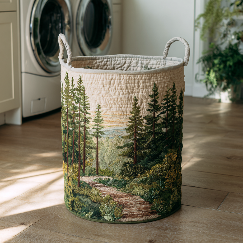 Forest Path Quilted Laundry Basket Thoughtful Home Organization Gift for Loved Ones