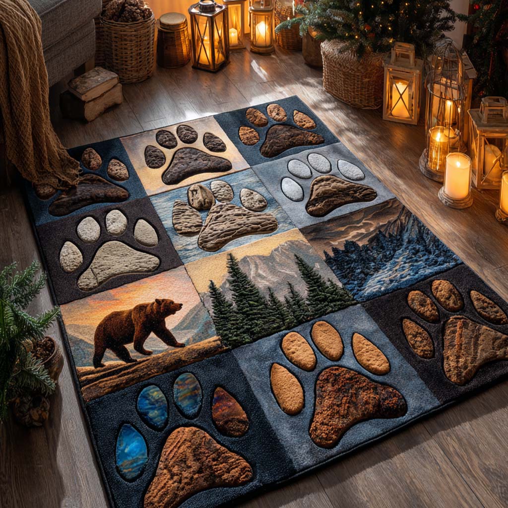 Forest Paw Area Rug Christmas Kitchen Decor Unique Gifts For Bear Lovers