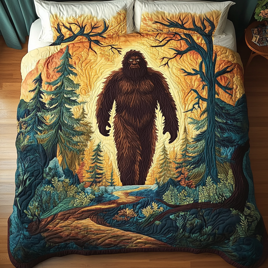Forest Phantom Quilted Bedding Set Bedroom Decorations Gifts For People Who Like Bigfoot